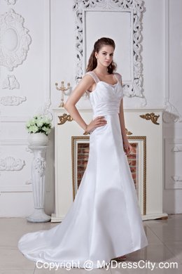 Discounted Empire Court Train Ruching Wedding Dresses with Wide Straps