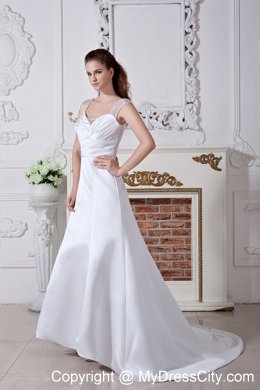 Discounted Empire Court Train Ruching Wedding Dresses with Wide Straps