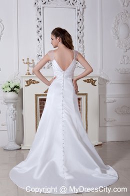 Discounted Empire Court Train Ruching Wedding Dresses with Wide Straps