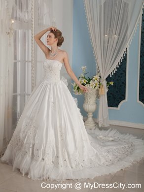 Perfect Princess Strapless Beading Cathedral Train Bridal Gowns under 300