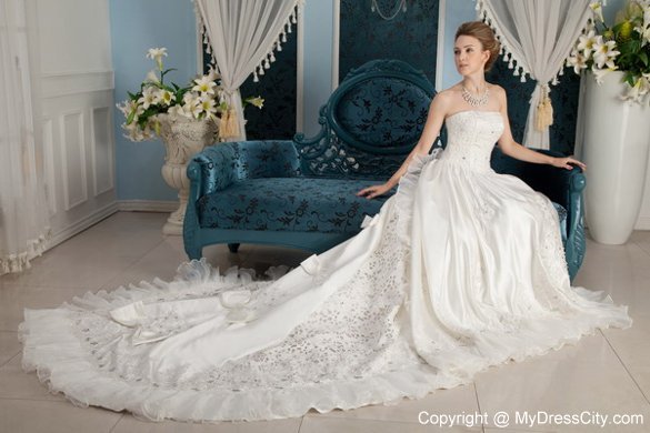 Perfect Princess Strapless Beading Cathedral Train Bridal Gowns under 300