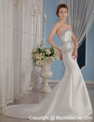 Pretty Sheathy Trumpet Sweetheart Beading Wedding Dress with Court Train
