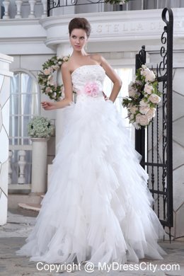 2014 Sweet A-line Strapless Brush Train Beaded Appliques Wedding Dress