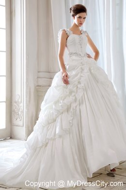 Discounted Princess Straps Beading and Appliques Court Train Wedding Dress