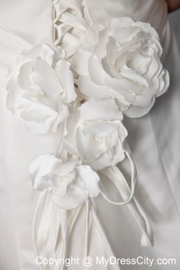 White Column Sheathy Off The Shoulder Court Train Flowery Bridal Dress