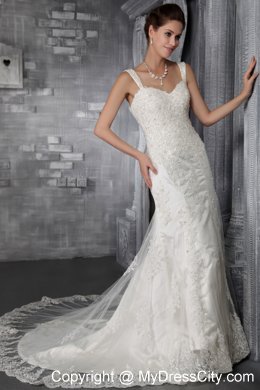 Fabulous Mermaid Trumpet Straps Court Train Appliqued Lace Bridal Gown