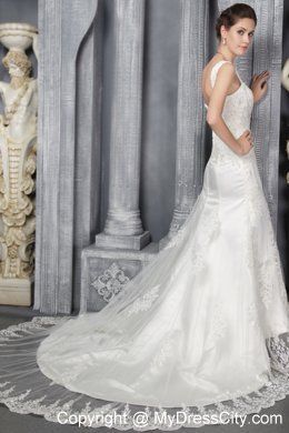 Fabulous Mermaid Trumpet Straps Court Train Appliqued Lace Bridal Gown