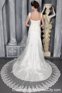 Fabulous Mermaid Trumpet Straps Court Train Appliqued Lace Bridal Gown