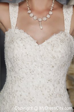 Fabulous Mermaid Trumpet Straps Court Train Appliqued Lace Bridal Gown