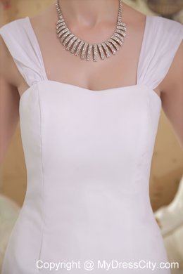 White Sheathy Mermaid Straps Court Train Wedding Dress with Ruffled Layers