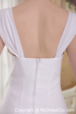 White Sheathy Mermaid Straps Court Train Wedding Dress with Ruffled Layers