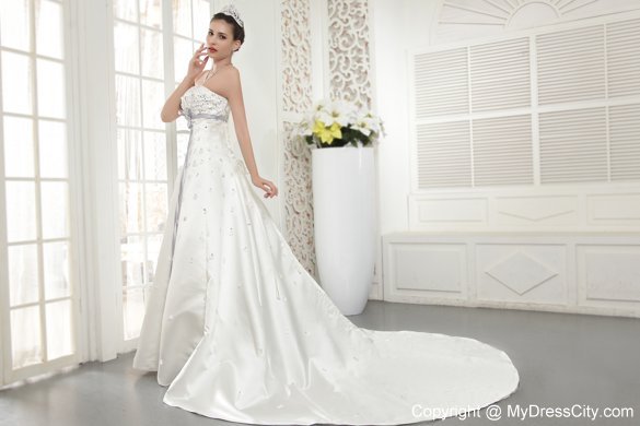 Recommended Long Princess Strapless Court Train Beading Wedding Dress