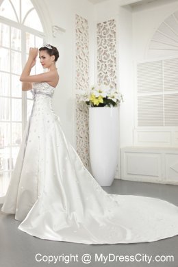 Recommended Long Princess Strapless Court Train Beading Wedding Dress