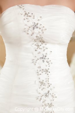 Wonderful A-line Strapless Chapel Train Beaded Organza Wedding Dresses