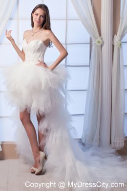New Arrival A-line Sweetheart High-low Appliques and Beading Wedding Dress