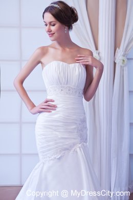 2013 Best seller Mermaid Strapless Court Train Appliques Wedding Dress