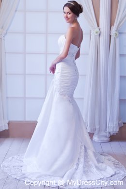 2013 Best seller Mermaid Strapless Court Train Appliques Wedding Dress