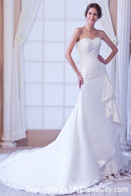 Modest Mermaid Strapless Lace Court Train Wedding Reception Dress