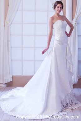 Modest Mermaid Strapless Lace Court Train Wedding Reception Dress