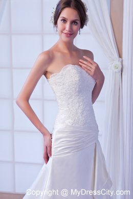Modest Mermaid Strapless Lace Court Train Wedding Reception Dress
