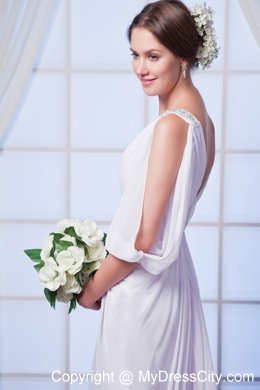 Customize Empire V-neck Court Train Beaded Chiffon Dress for Wedding