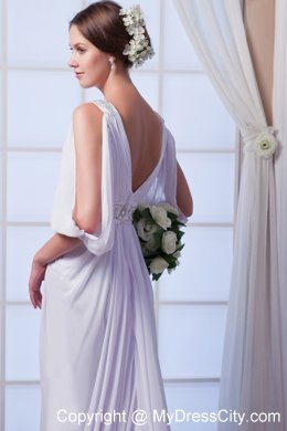 Customize Empire V-neck Court Train Beaded Chiffon Dress for Wedding