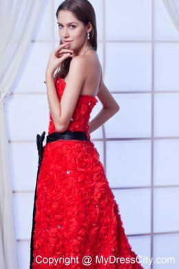 Red A-line Strapless Cathedral Train Beading and Sash Flowery Wedding Dress