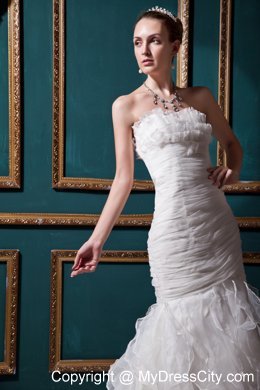Cheap Mermaid Strapless Court Train Ruching Slinky Organza Wedding Dress