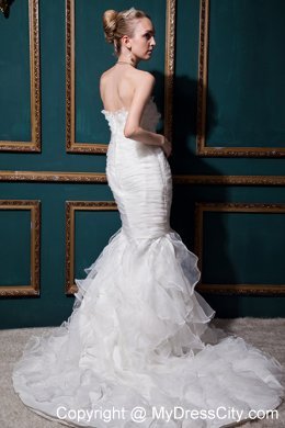Cheap Mermaid Strapless Court Train Ruching Slinky Organza Wedding Dress