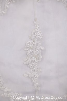 Princess White Strapless Satin and Lace Beaded Chapel Train Bridal Gown