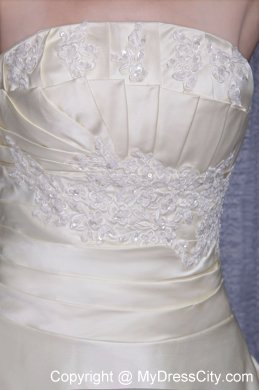 Special Champagne Strapless Court Train A-line Wedding Dress with Appliques