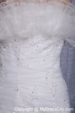 2013 Exquisite White Strapless Mermaid Appliques Organza Wedding Dress