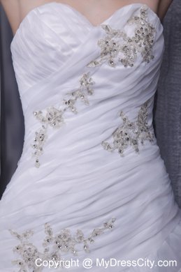 Long Sweetheart A-line Court Train Organza Appliques Wedding Dresses