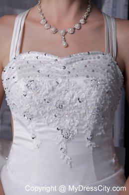 White Princess Straps Beaded Appliques Wedding Dress with Criss-cross