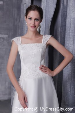 White A-Line Square Beading and Appliques Chapel Train Wedding Dress