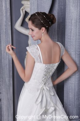 White A-Line Square Beading and Appliques Chapel Train Wedding Dress