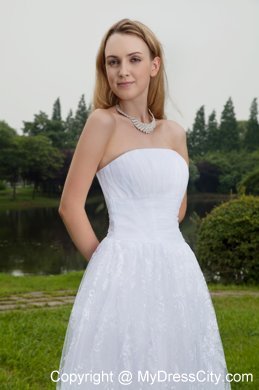White Short Strapless Princess Chiffon and Lace Ruching Bridal Dress