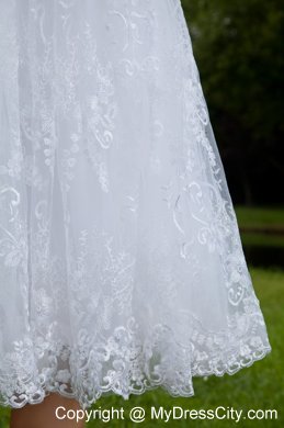 White Short Strapless Princess Chiffon and Lace Ruching Bridal Dress