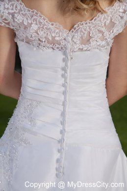 White Lace Off The Shoulder Ruched A-line Wedding Dress with Train