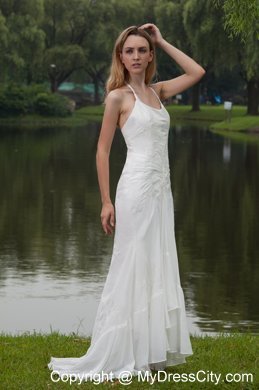 2013 Lovely Empire Halter Sweep Train Chiffon Embroidery Wedding Dress
