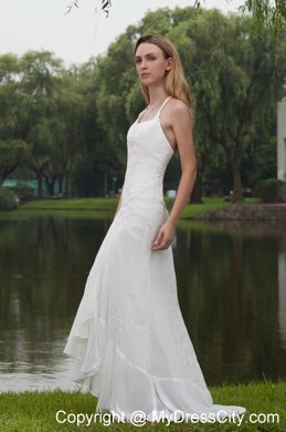 2013 Lovely Empire Halter Sweep Train Chiffon Embroidery Wedding Dress