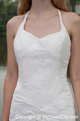 2013 Lovely Empire Halter Sweep Train Chiffon Embroidery Wedding Dress