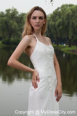 2013 Lovely Empire Halter Sweep Train Chiffon Embroidery Wedding Dress