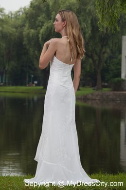 2013 Lovely Empire Halter Sweep Train Chiffon Embroidery Wedding Dress