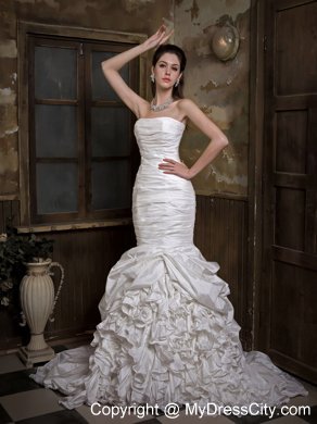 Designer Made Strapless Mermaid Ruches and Ruffles Sheathy Wedding Dress