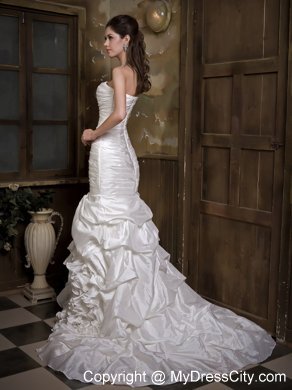 Designer Made Strapless Mermaid Ruches and Ruffles Sheathy Wedding Dress