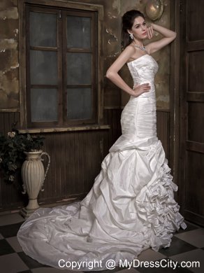 Designer Made Strapless Mermaid Ruches and Ruffles Sheathy Wedding Dress