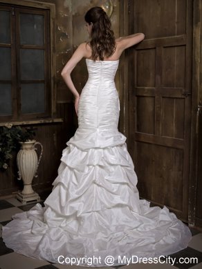 Designer Made Strapless Mermaid Ruches and Ruffles Sheathy Wedding Dress