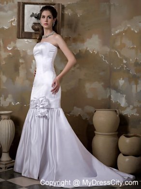 Formal Mermaid Strapless Court Train Hand Made Flower Sleek Bridal Dress
