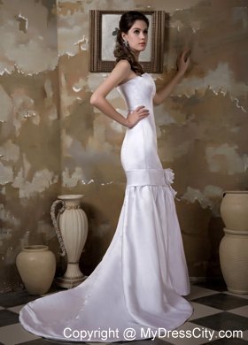 Formal Mermaid Strapless Court Train Hand Made Flower Sleek Bridal Dress
